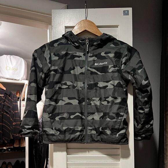 Columbia Camo Striped Kids Rain Jacket - Picture 1 of 7